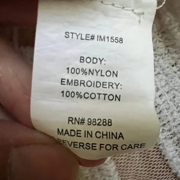 VGUC Cal Style Cream White Crochet Lace Kimono Nylons n w Cotton Enbroidery sz M - Picture 6 of 6